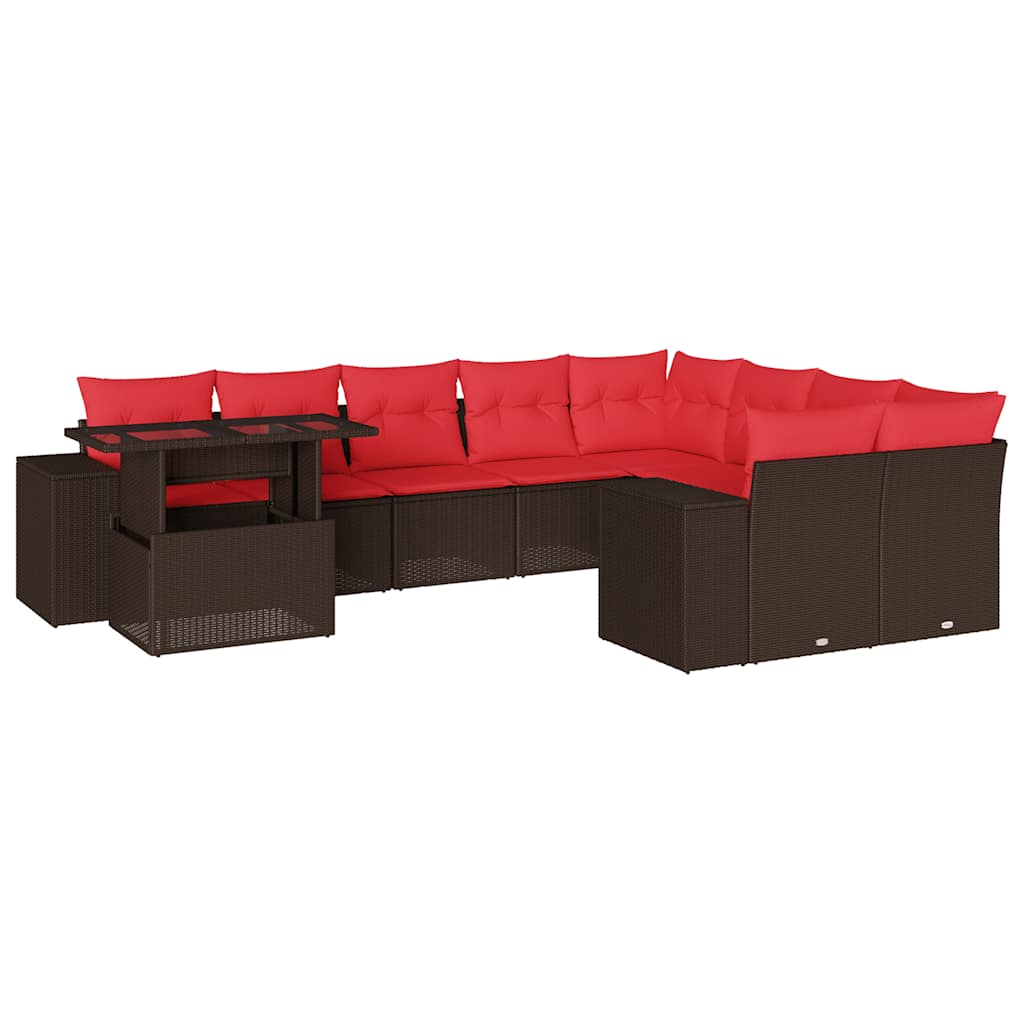 10-teiliges Gartensofa-Set mit Kissen, braun, Polyrattan
