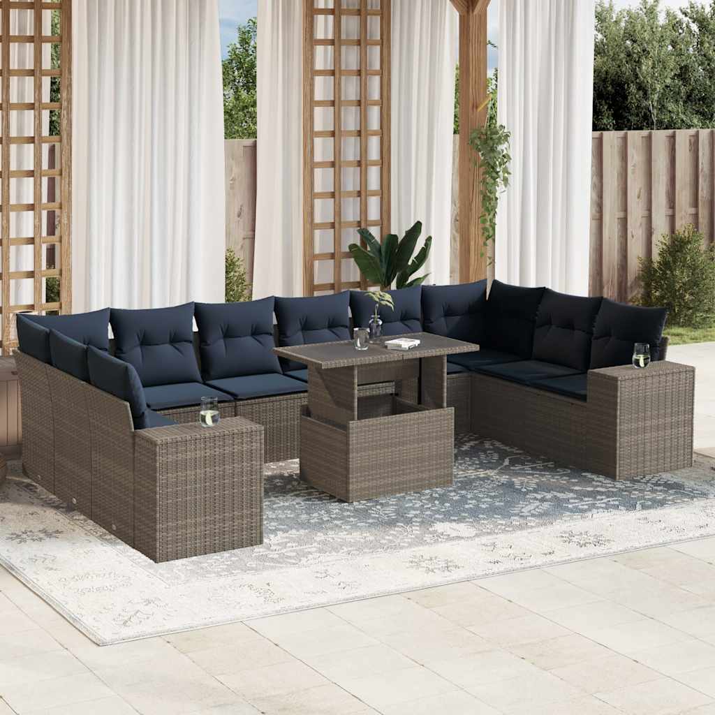 11-teiliges Gartensofa-Set mit Kissen, grau, Polyrattan
