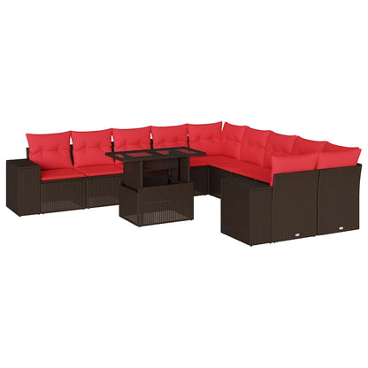 11-teiliges Gartensofa-Set mit Kissen, braun, Polyrattan