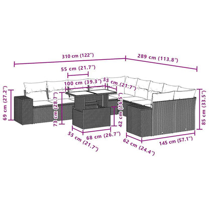 11-teiliges Gartensofa-Set mit Kissen, braun, Polyrattan