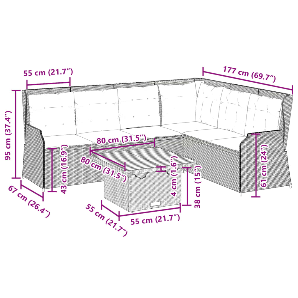 5-tlg. Garten-Lounge-Set mit Kissen Schwarz Poly Rattan
