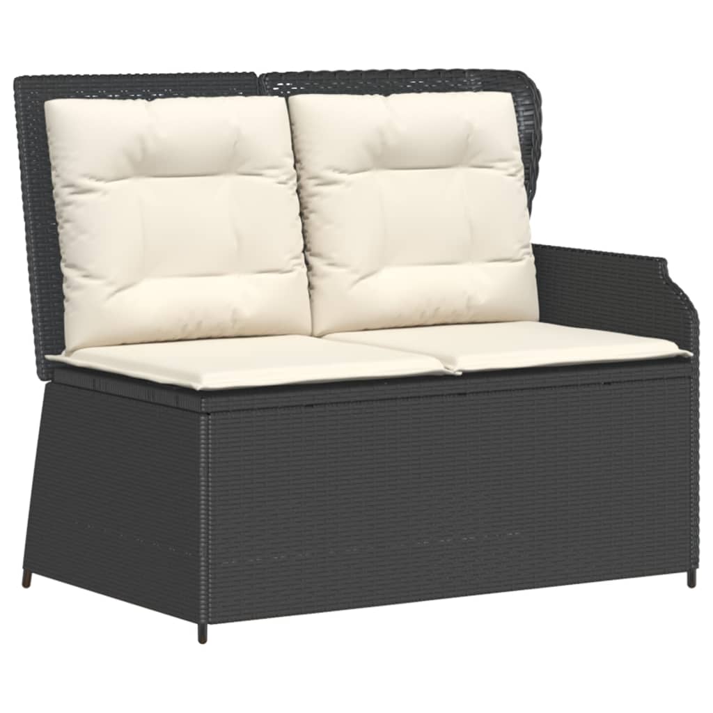 3-tlg. Garten-Sofagarnitur mit Kissen Schwarz Poly Rattan