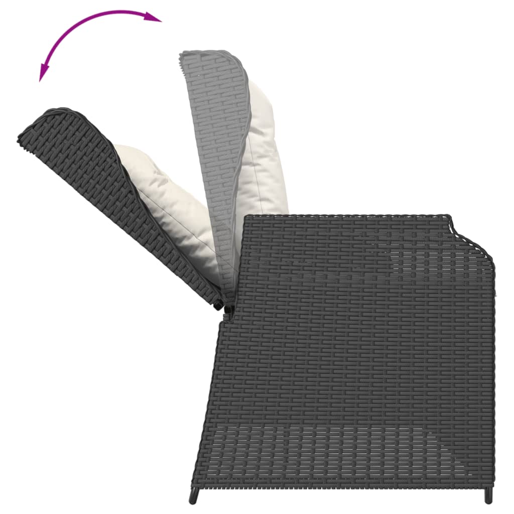 3-tlg. Garten-Sofagarnitur mit Kissen Schwarz Poly Rattan