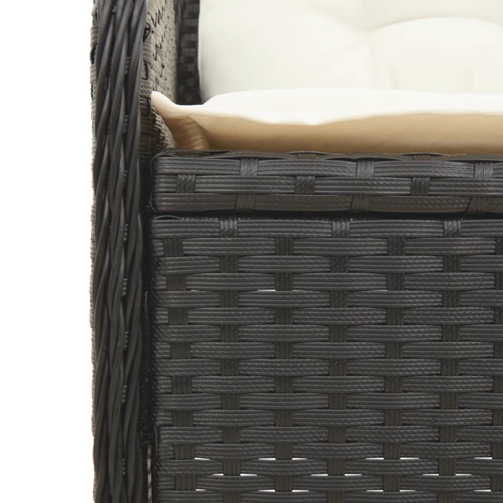 3-tlg. Garten-Sofagarnitur mit Kissen Schwarz Poly Rattan