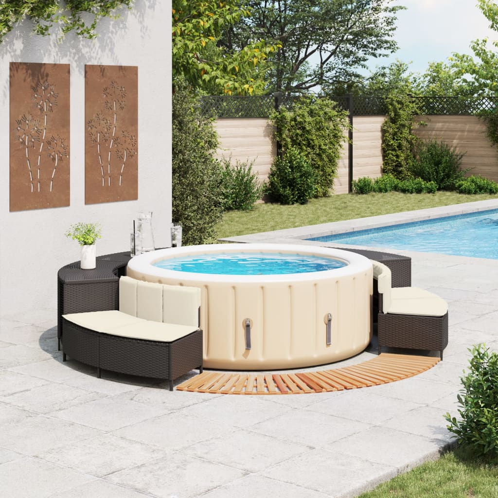 Whirlpool-Umrandung Schwarz Poly-Rattan und Massivholz Akazie