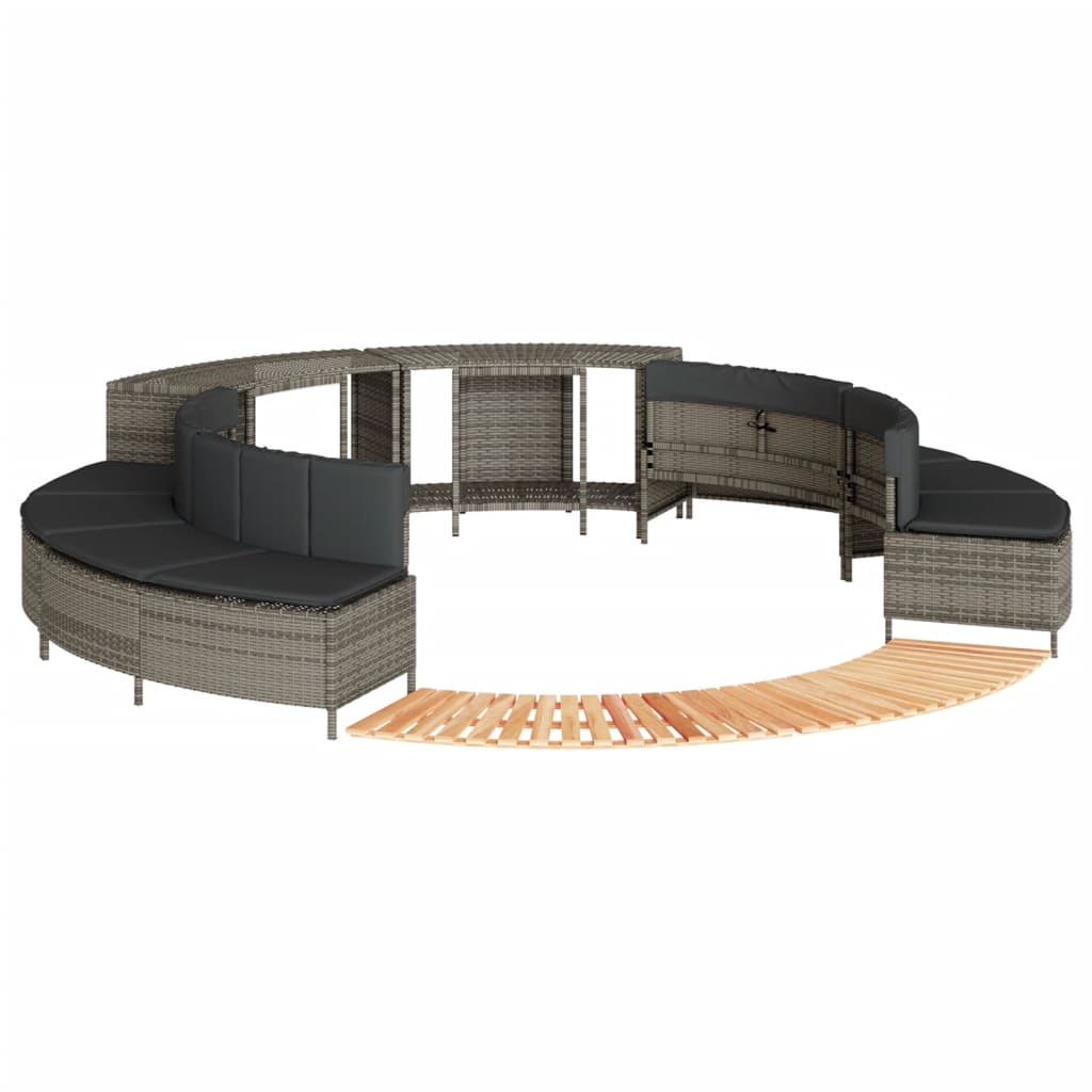 Whirlpool-Umrandung Grau Poly Rattan und Massivholz Akazie