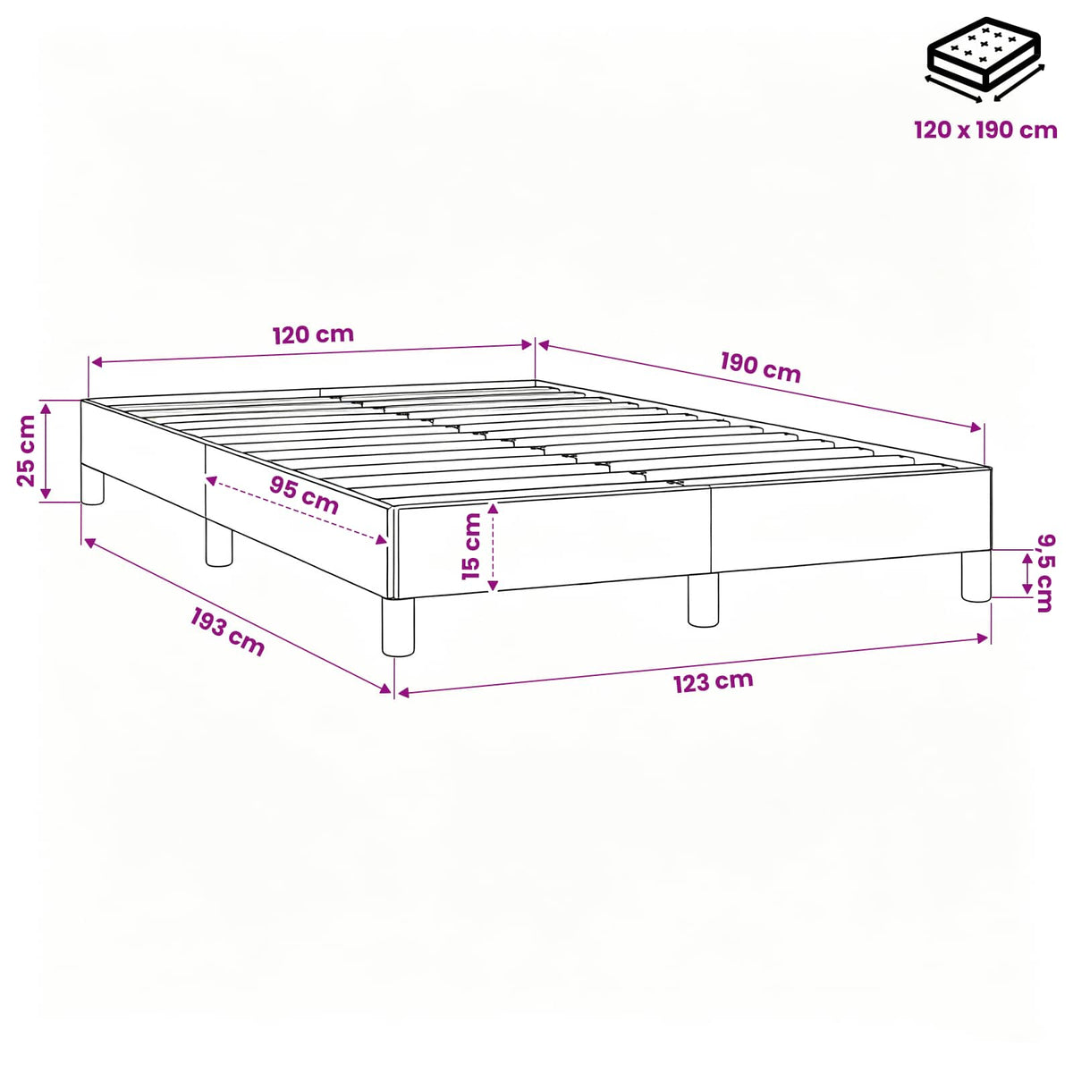 Bettgestell ohne Matratze Blau 120x190 cm Stoff