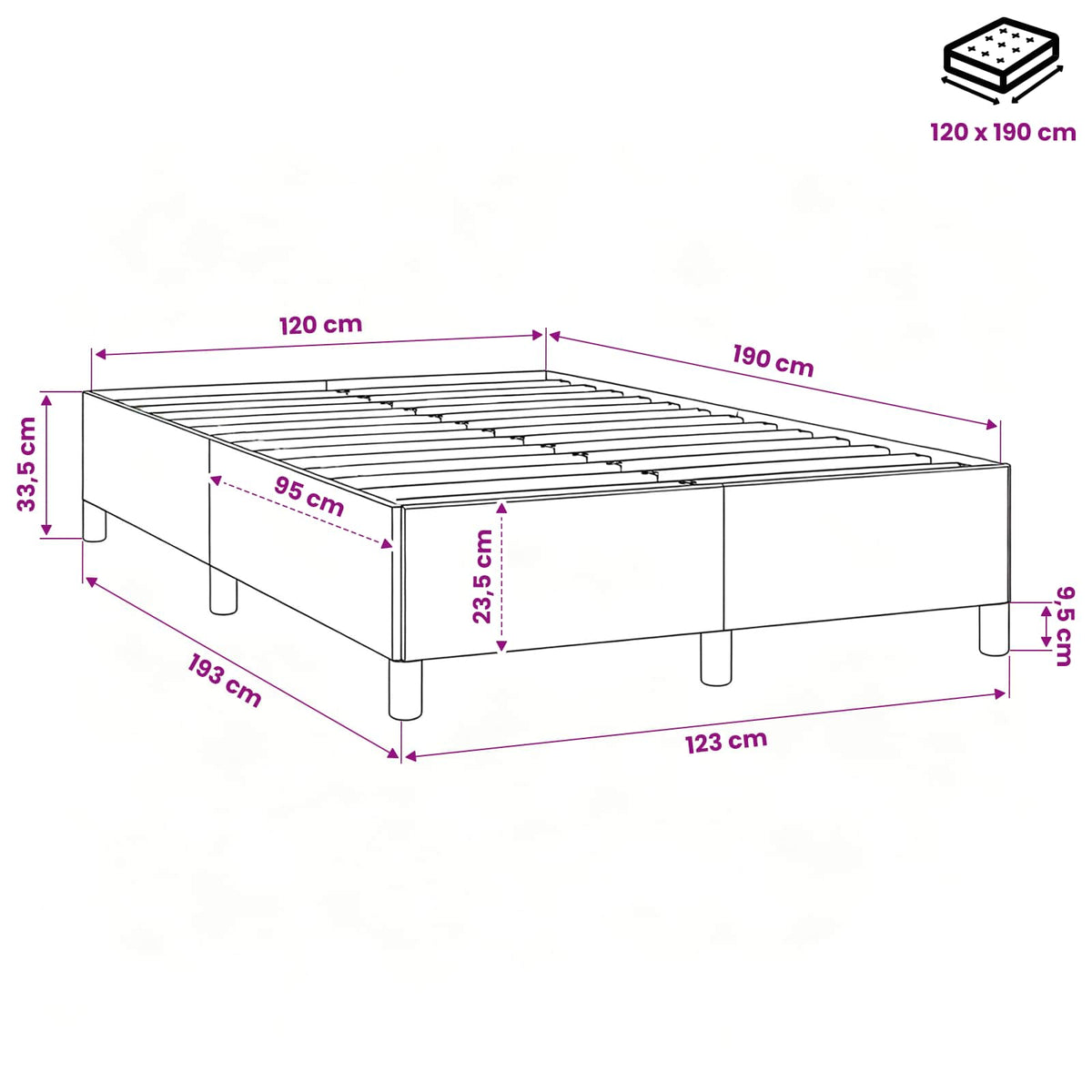 Bettgestell ohne Matratze Blau 120x190 cm Stoff