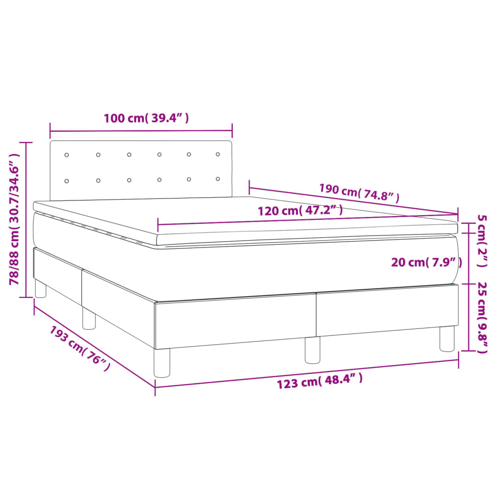 Boxspringbett mit Matratze Dunkelbraun 120x190 cm Stoff