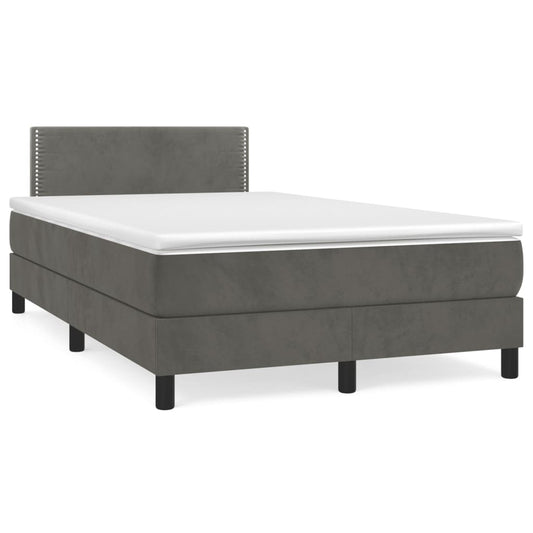 Lit à sommier tapissier avec matelas gris foncé 120x190 cm velours