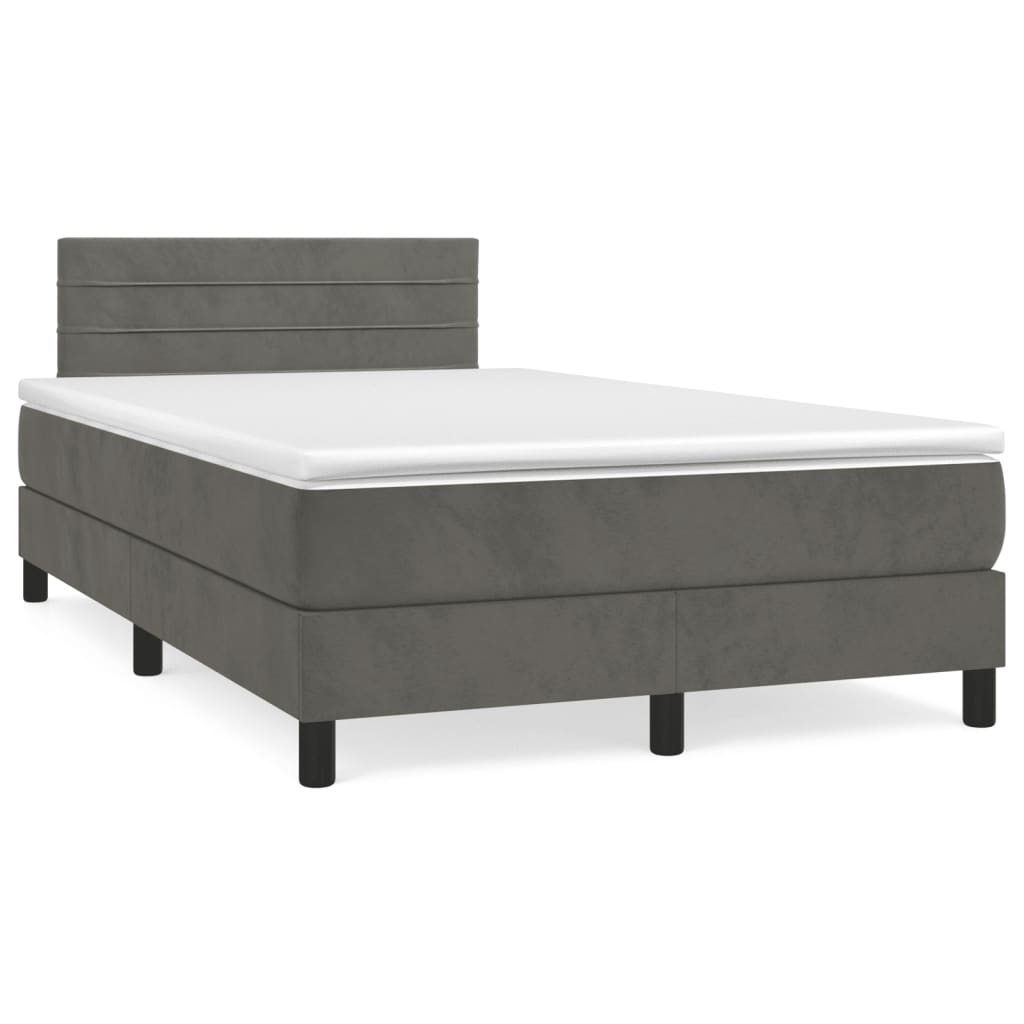Lit à sommier tapissier avec matelas gris foncé 120x190 cm velours