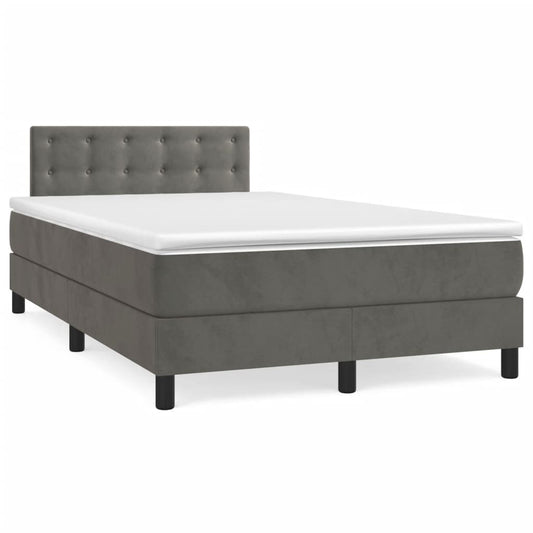 Lit à sommier tapissier avec matelas gris foncé 120x190 cm velours
