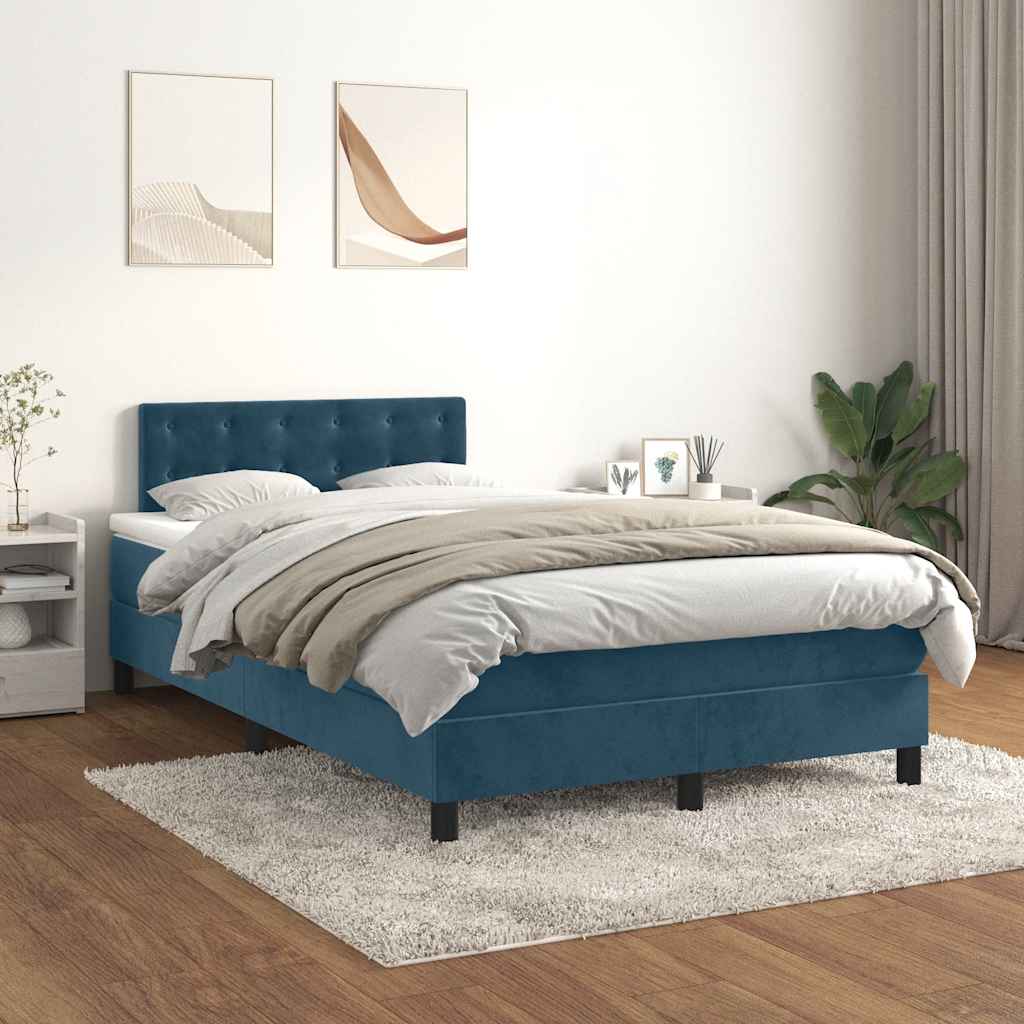 Boxspringbett mit Matratze Dunkelblau 120x190 cm Samt