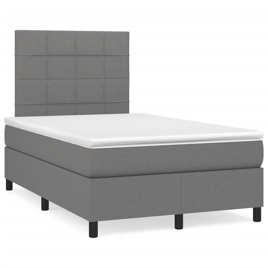 Lit à sommier tapissier avec matelas en tissu gris foncé 120x190 cm