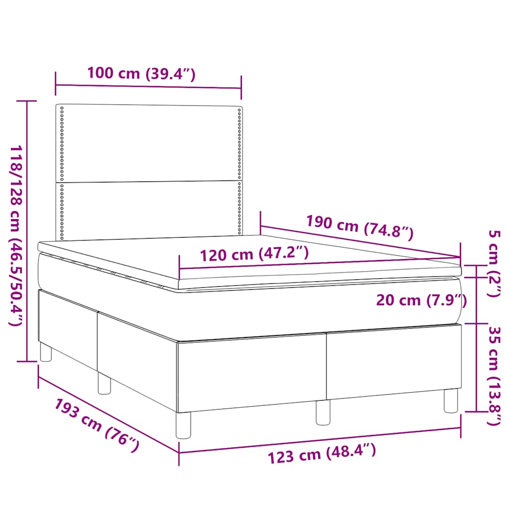 Boxspringbett mit Matratze Dunkelgrau 120x190 cm Stoff