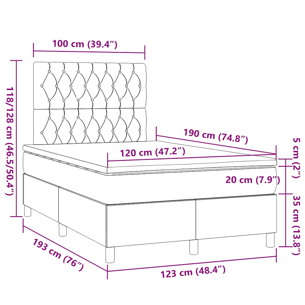Lit à sommier tapissier avec matelas en tissu gris foncé 120x190 cm