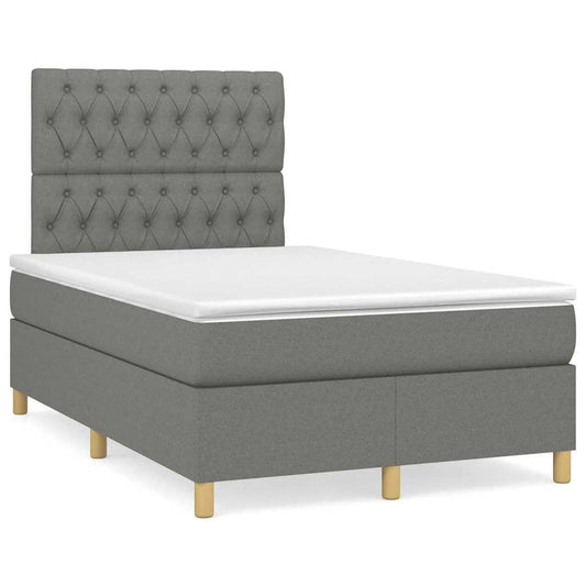 Lit à sommier tapissier avec matelas en tissu gris foncé 120x190 cm
