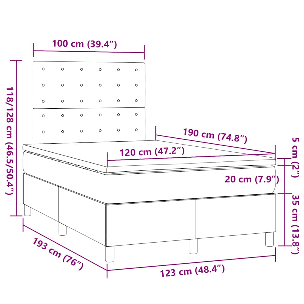 Boxspringbett mit Matratze Schwarz 120x190 cm Stoff