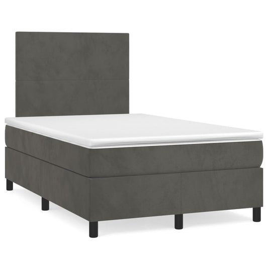 Lit à sommier tapissier avec matelas gris foncé 120x190 cm velours