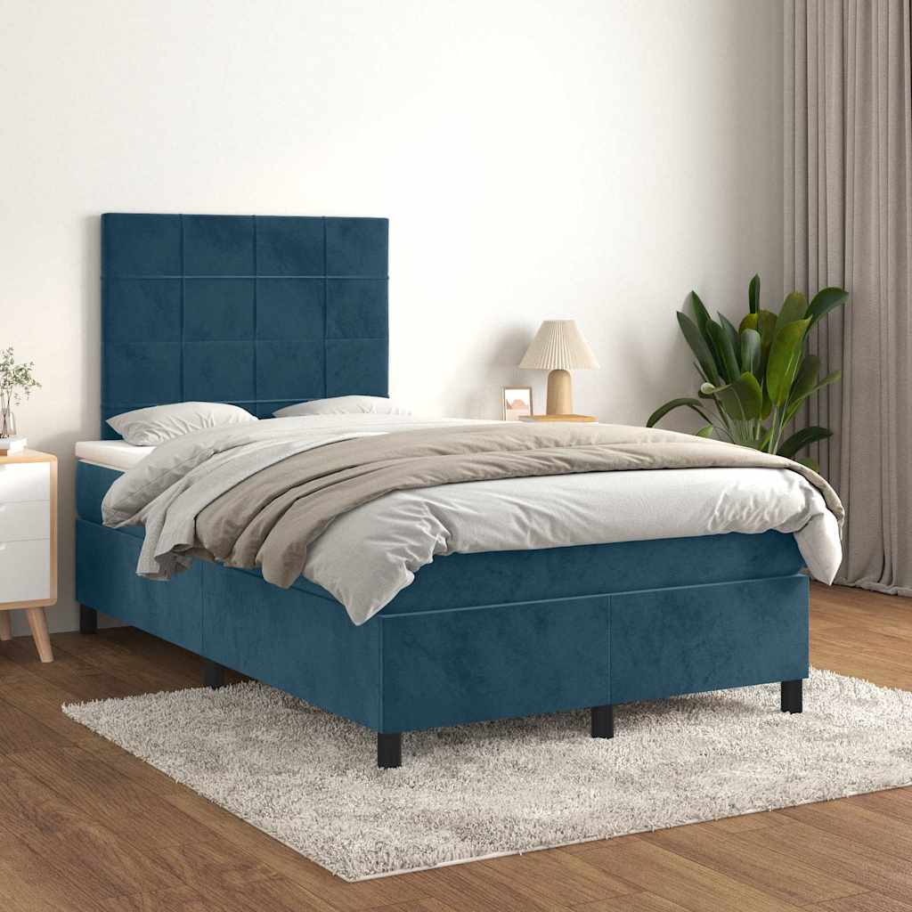 Boxspringbett mit Matratze Dunkelblau 120x190 cm Samt
