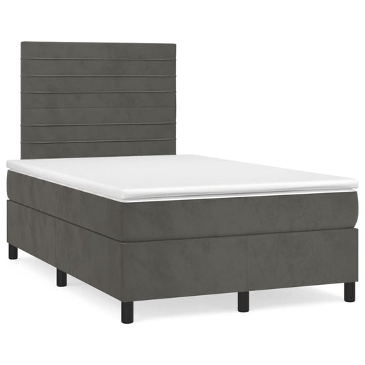 Lit à sommier tapissier avec matelas gris foncé 120x190 cm velours