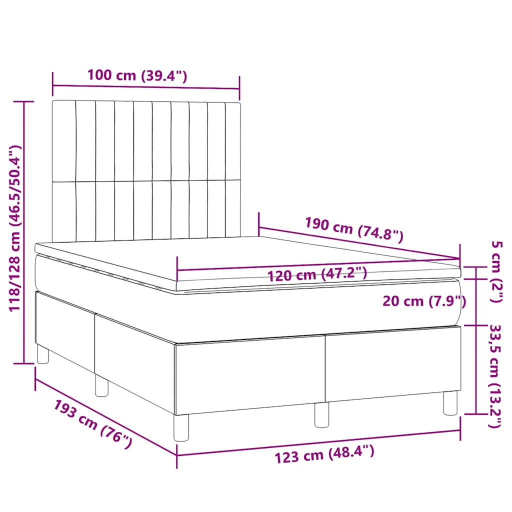 Boxspringbett mit Matratze Rosa 120x190 cm Samt