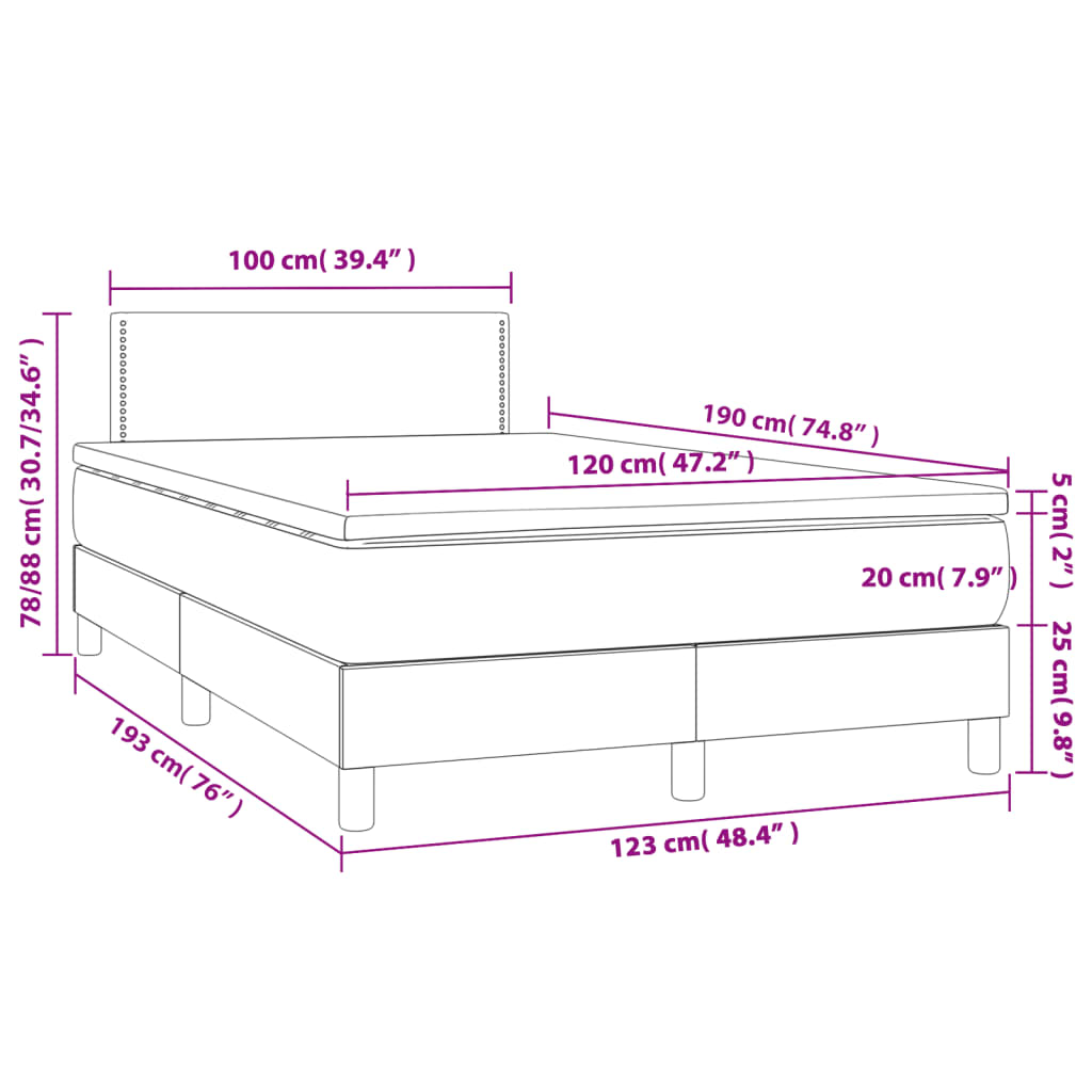 Boxspringbett mit Matratze & LED Dunkelgrau 120x190 cm Stoff
