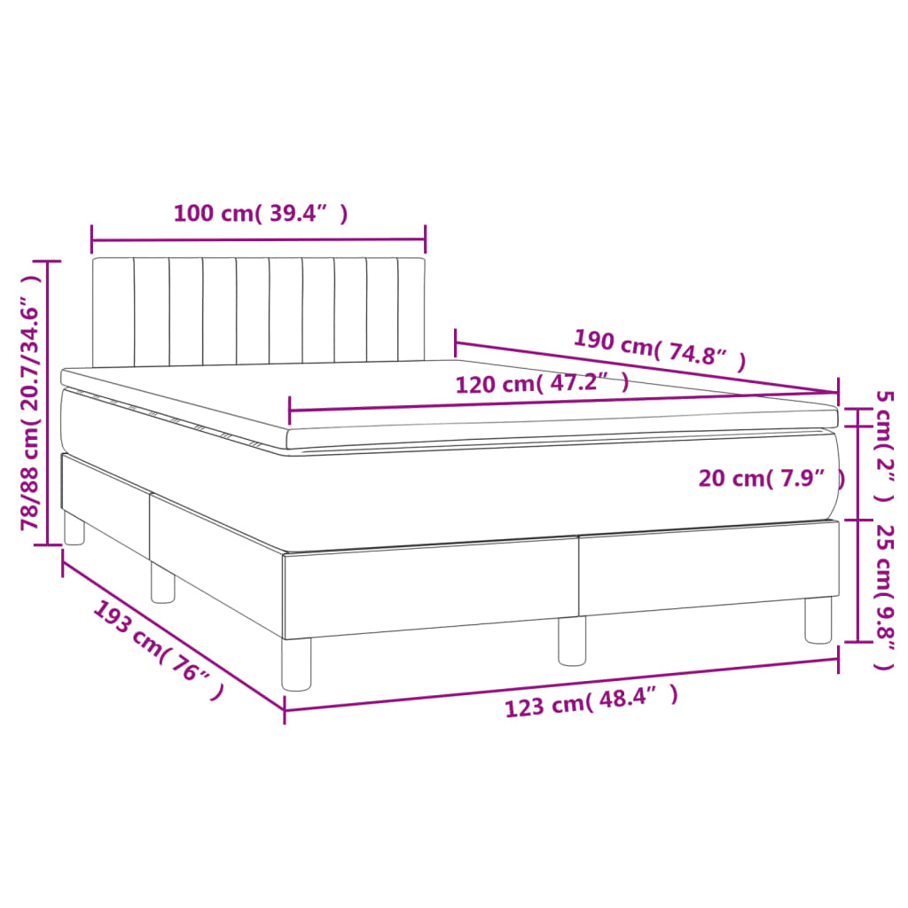 Boxspringbett mit Matratze & LED Dunkelbraun 120x190 cm Stoff
