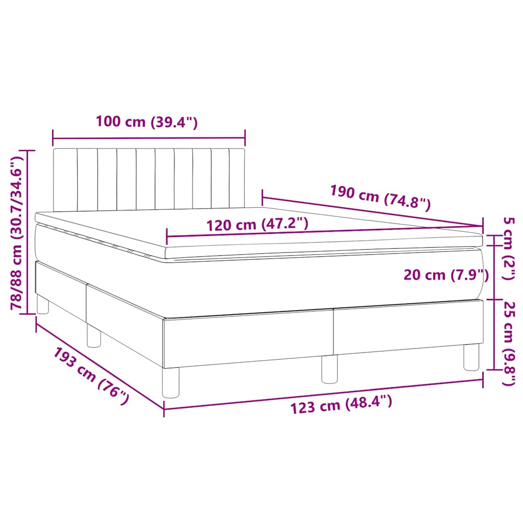 Boxspringbett mit Matratze & LED Taupe 120x190 cm Stoff