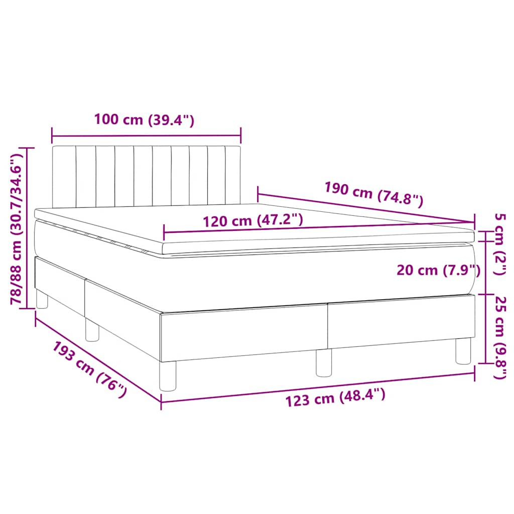 Boxspringbett mit Matratze & LED Blau 120x190 cm Stoff