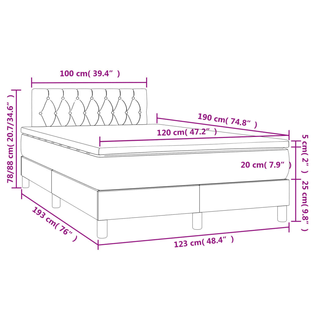 Boxspringbett mit Matratze & LED Taupe 120x190 cm Stoff