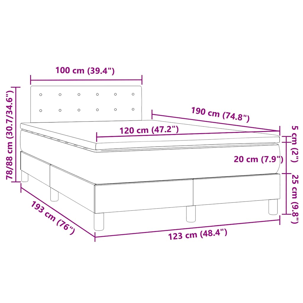 Boxspringbett mit Matratze & LED Schwarz 120x190 cm Stoff
