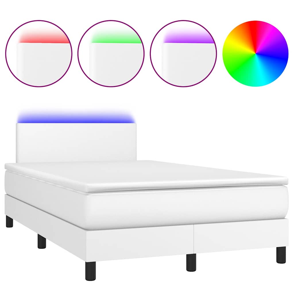 Boxspringbett mit Matratze & LED Weiß 120x190 cm Kunstleder