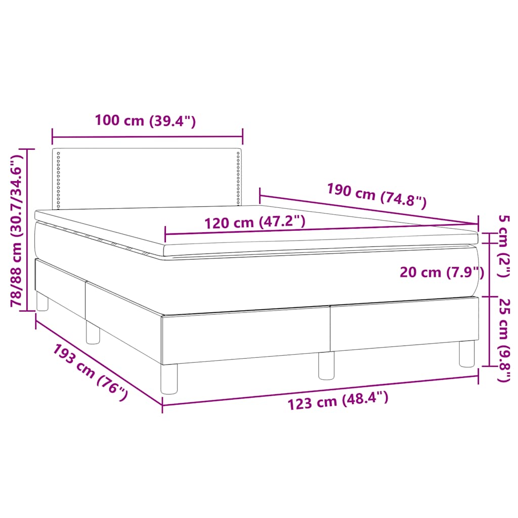 Boxspringbett mit Matratze & LED Grau 120x190 cm Kunstleder