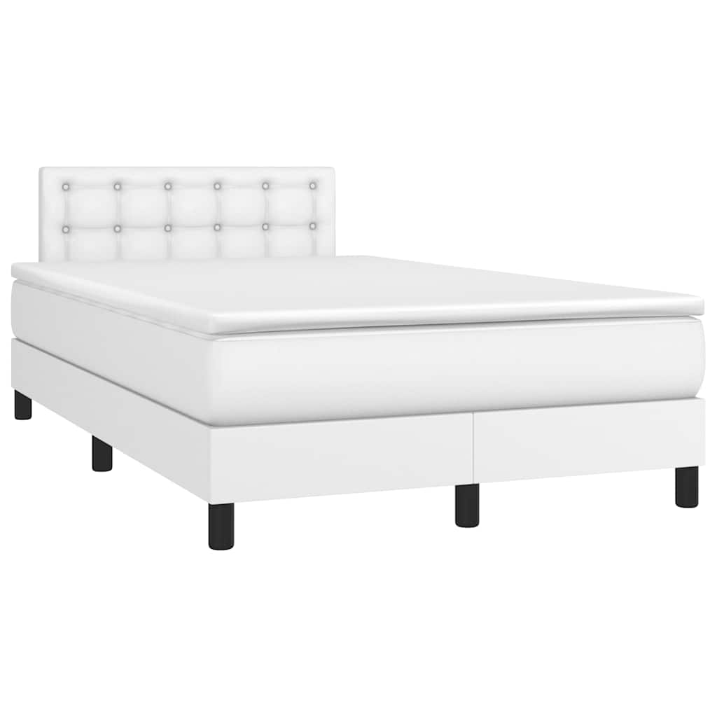 Boxspringbett mit Matratze & LED Weiß 120x190 cm Kunstleder