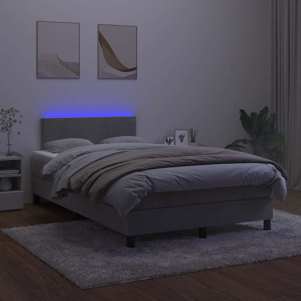 Boxspringbett mit Matratze & LED Hellgrau 120x190 cm Samt