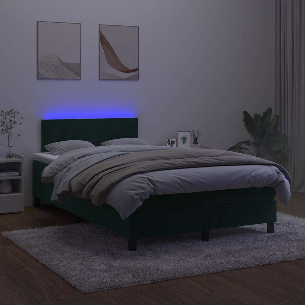 Boxspringbett mit Matratze & LED Dunkelgrün 120x190 cm Samt