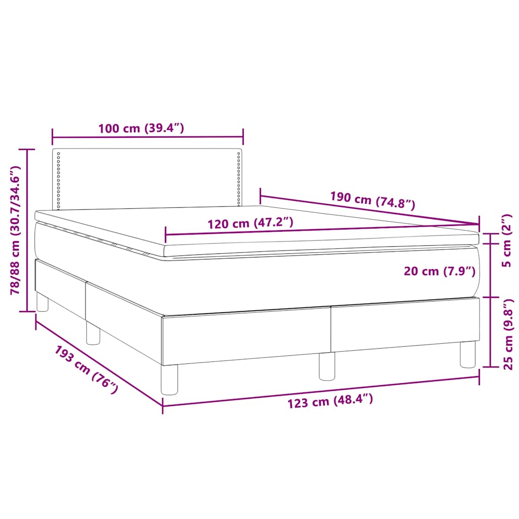 Boxspringbett mit Matratze & LED Schwarz 120x190 cm Samt