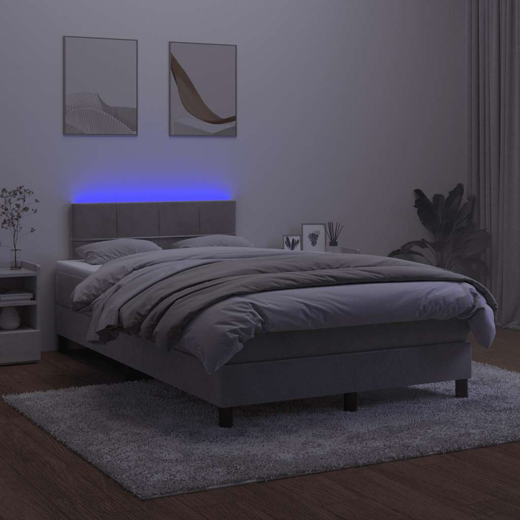 Boxspringbett mit Matratze & LED Hellgrau 120x190 cm Samt