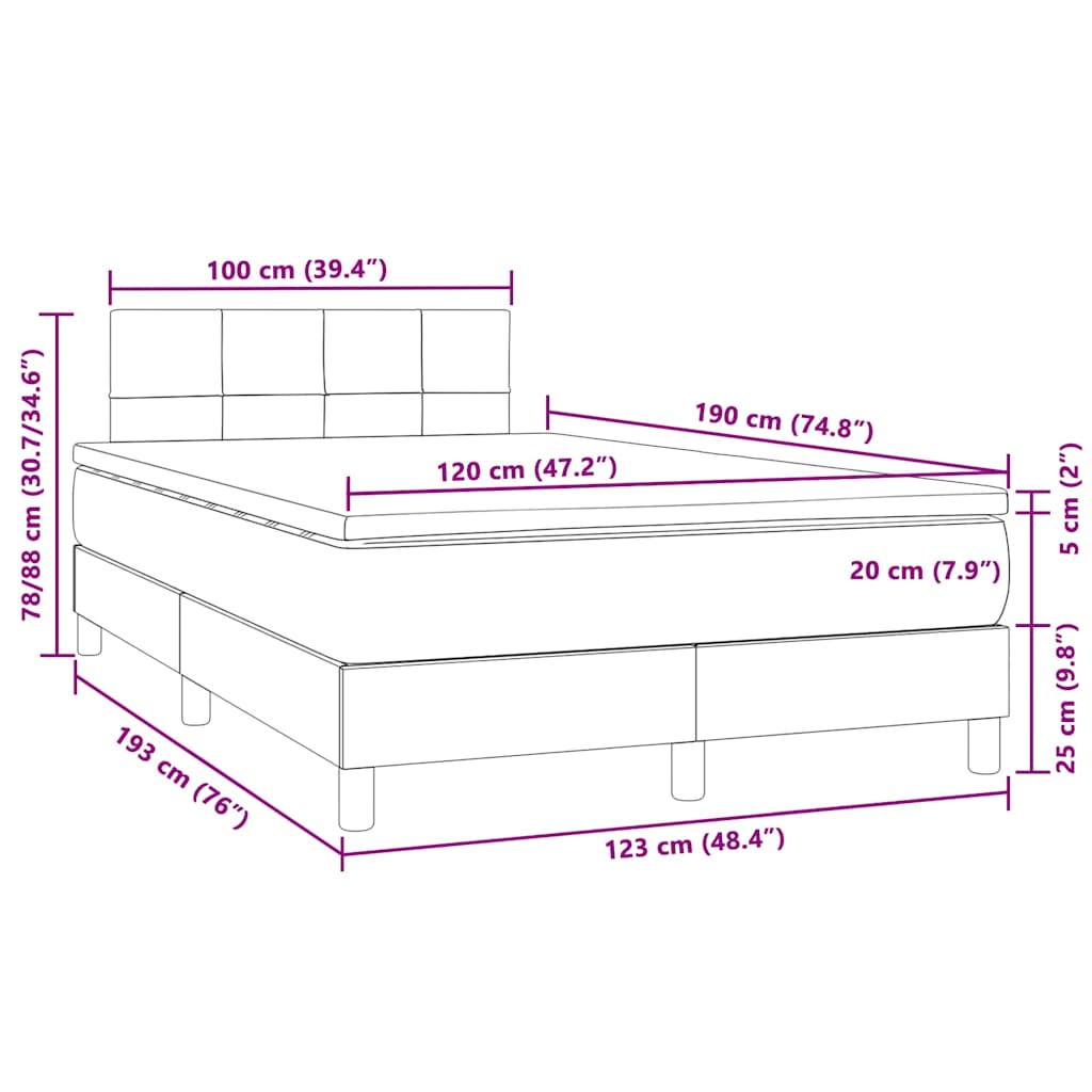 Boxspringbett mit Matratze & LED Dunkelgrau 120x190 cm Samt