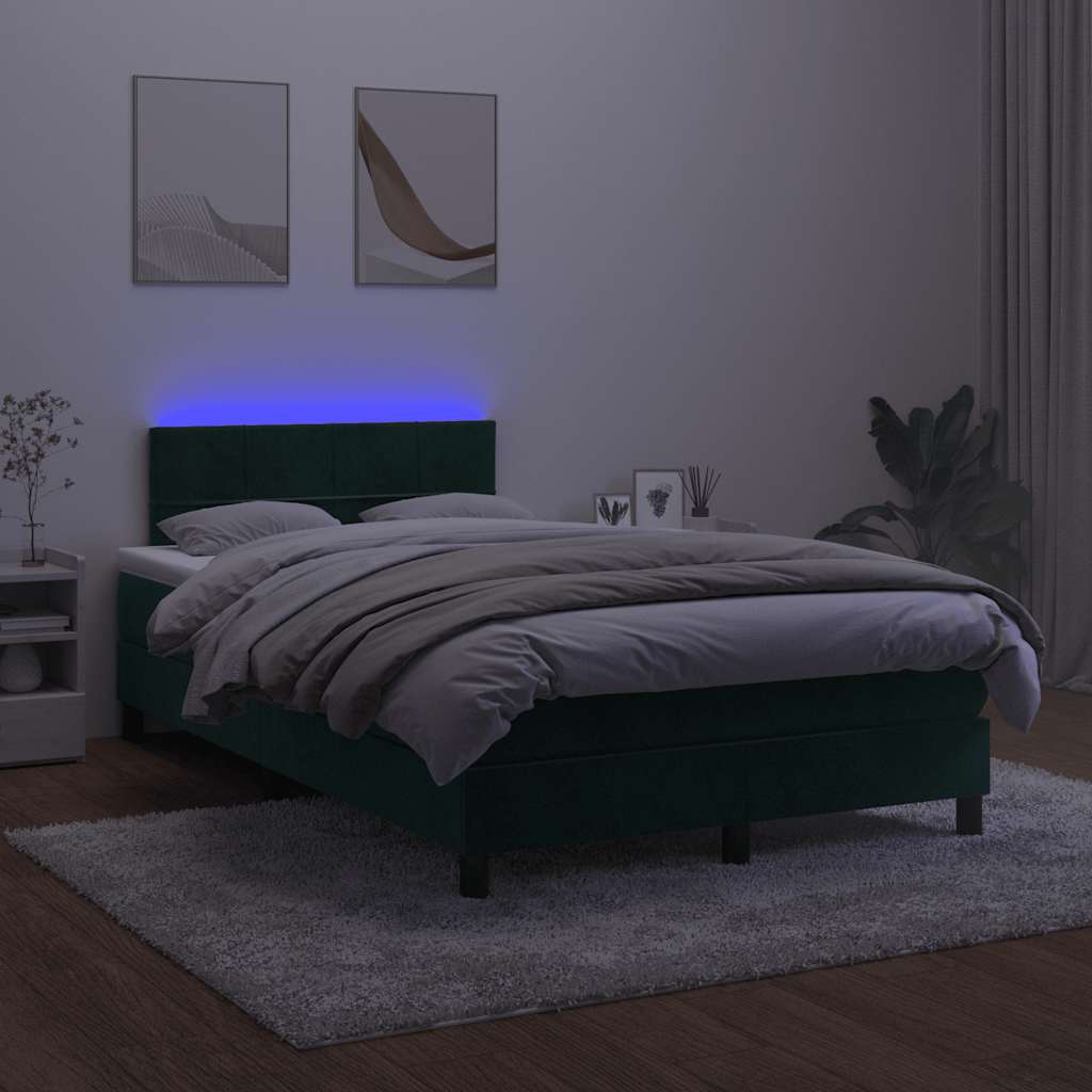 Boxspringbett mit Matratze & LED Dunkelgrün 120x190 cm Samt