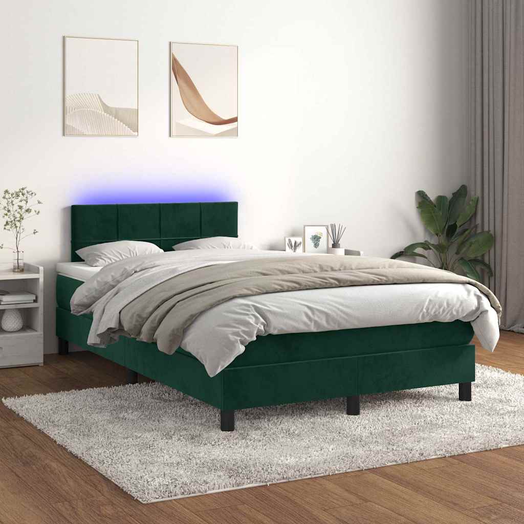 Boxspringbett mit Matratze & LED Dunkelgrün 120x190 cm Samt