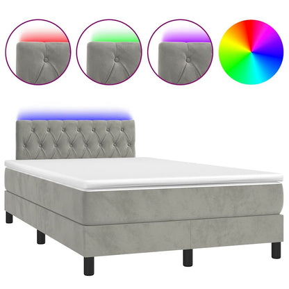 Boxspringbett mit Matratze & LED Hellgrau 120x190 cm Samt