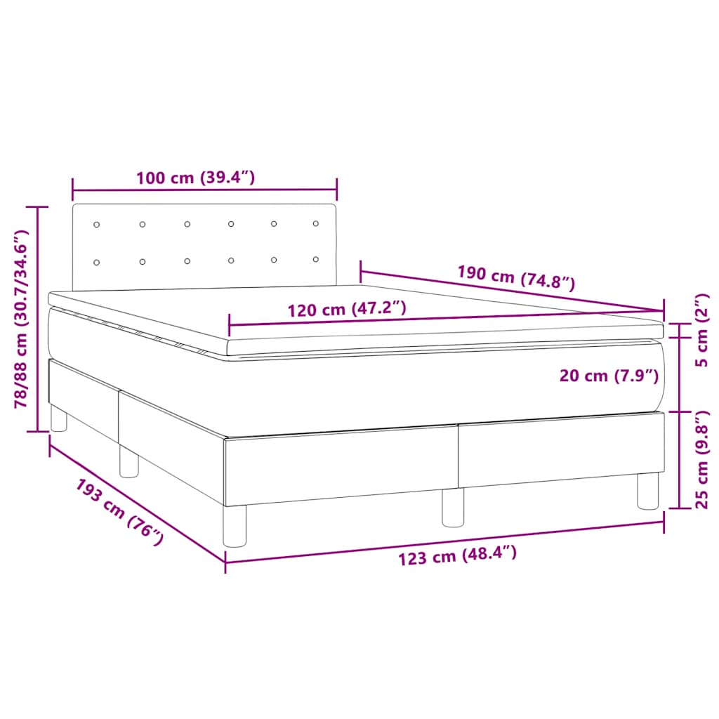 Boxspringbett mit Matratze & LED Hellgrau 120x190 cm Samt