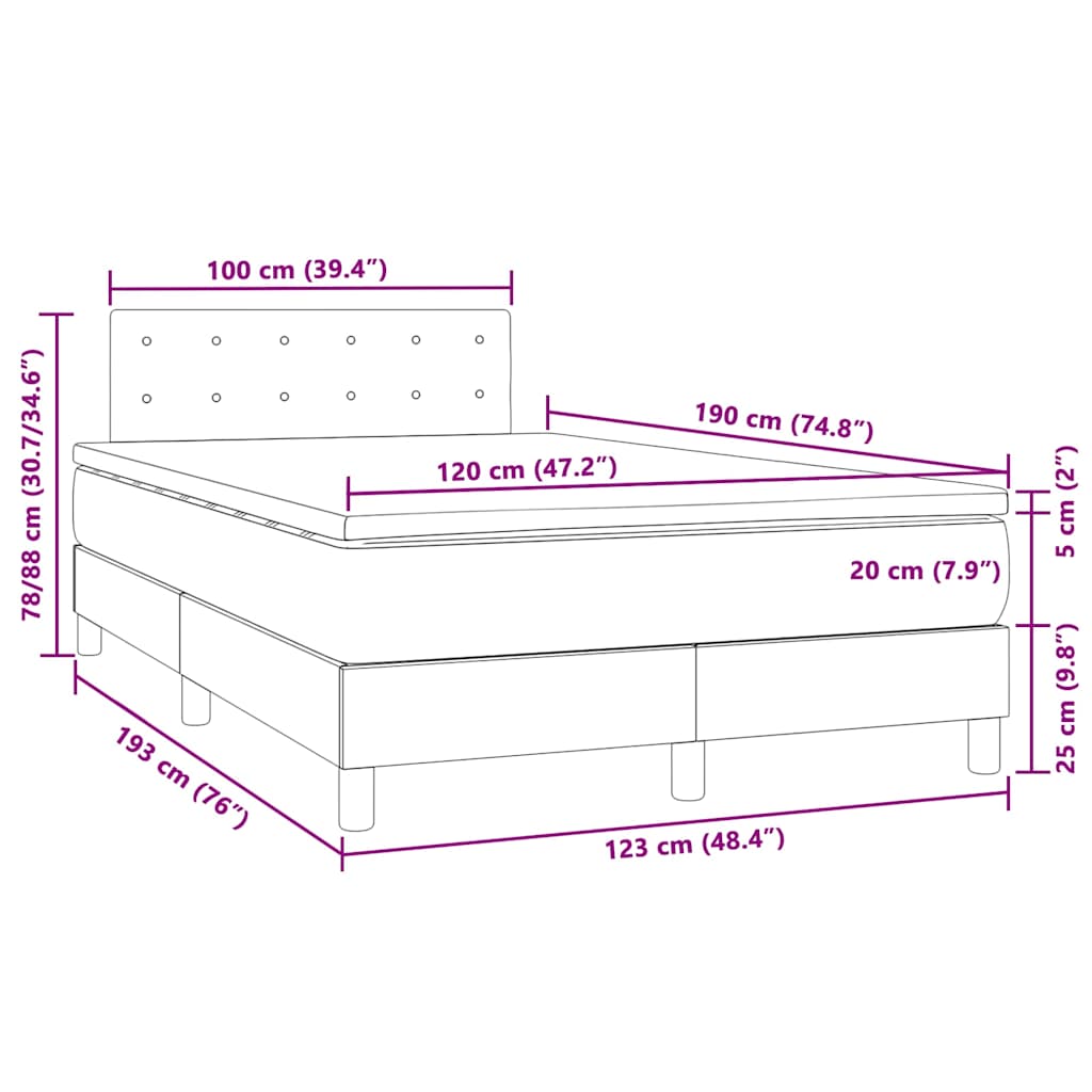 Boxspringbett mit Matratze & LED Schwarz 120x190 cm Samt