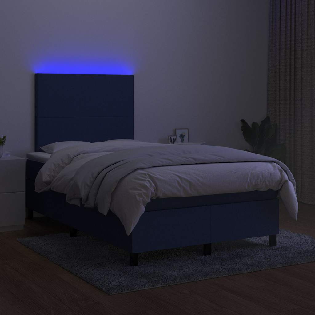 Lit à sommier tapissier avec matelas et LED bleu 120x190 cm tissu