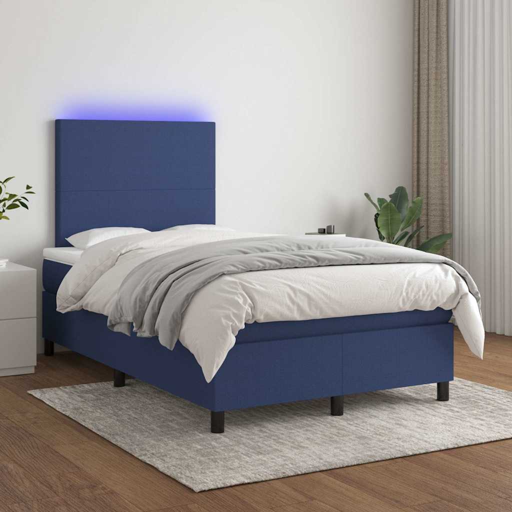 Lit à sommier tapissier avec matelas et LED bleu 120x190 cm tissu