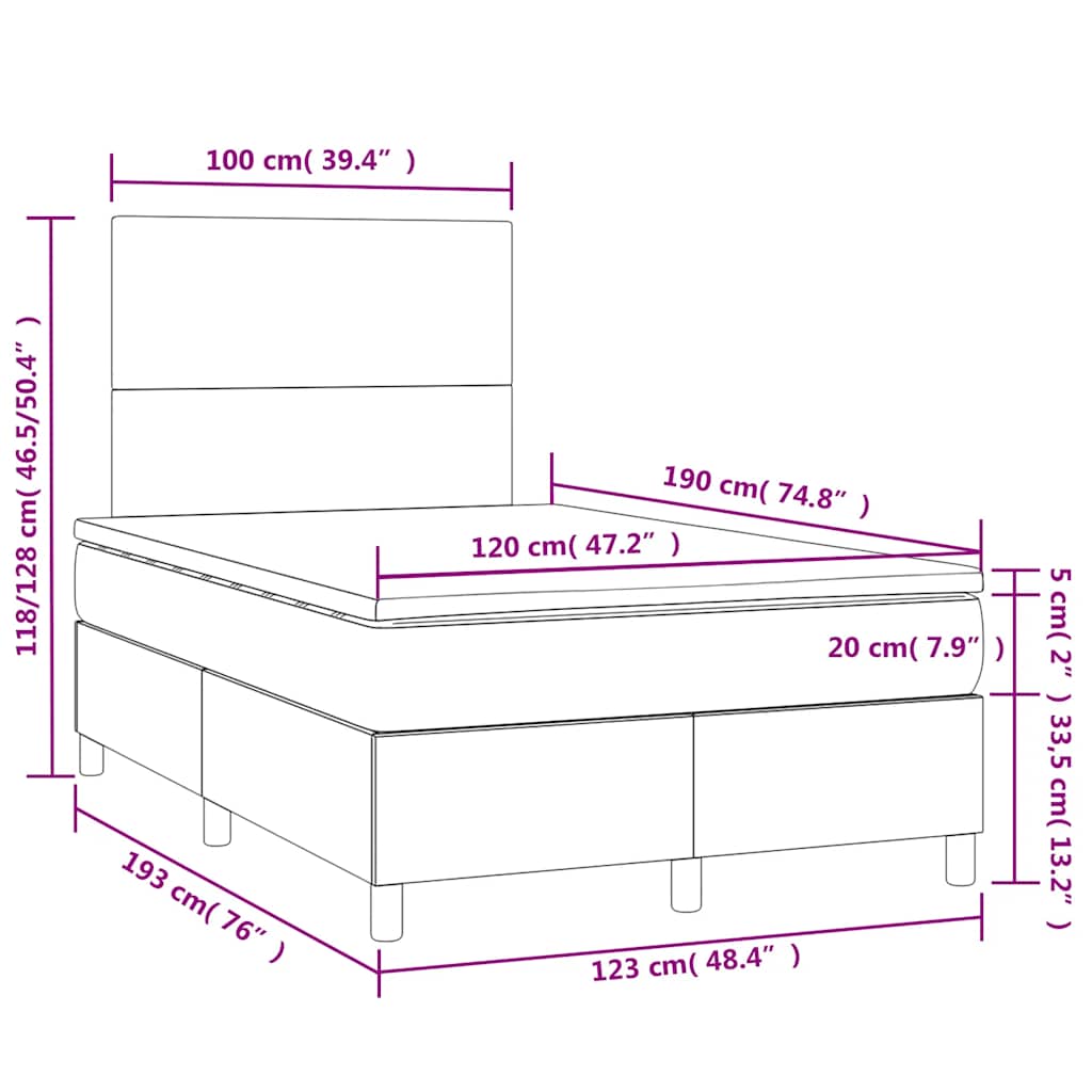 Lit à sommier tapissier avec matelas et LED bleu 120x190 cm tissu