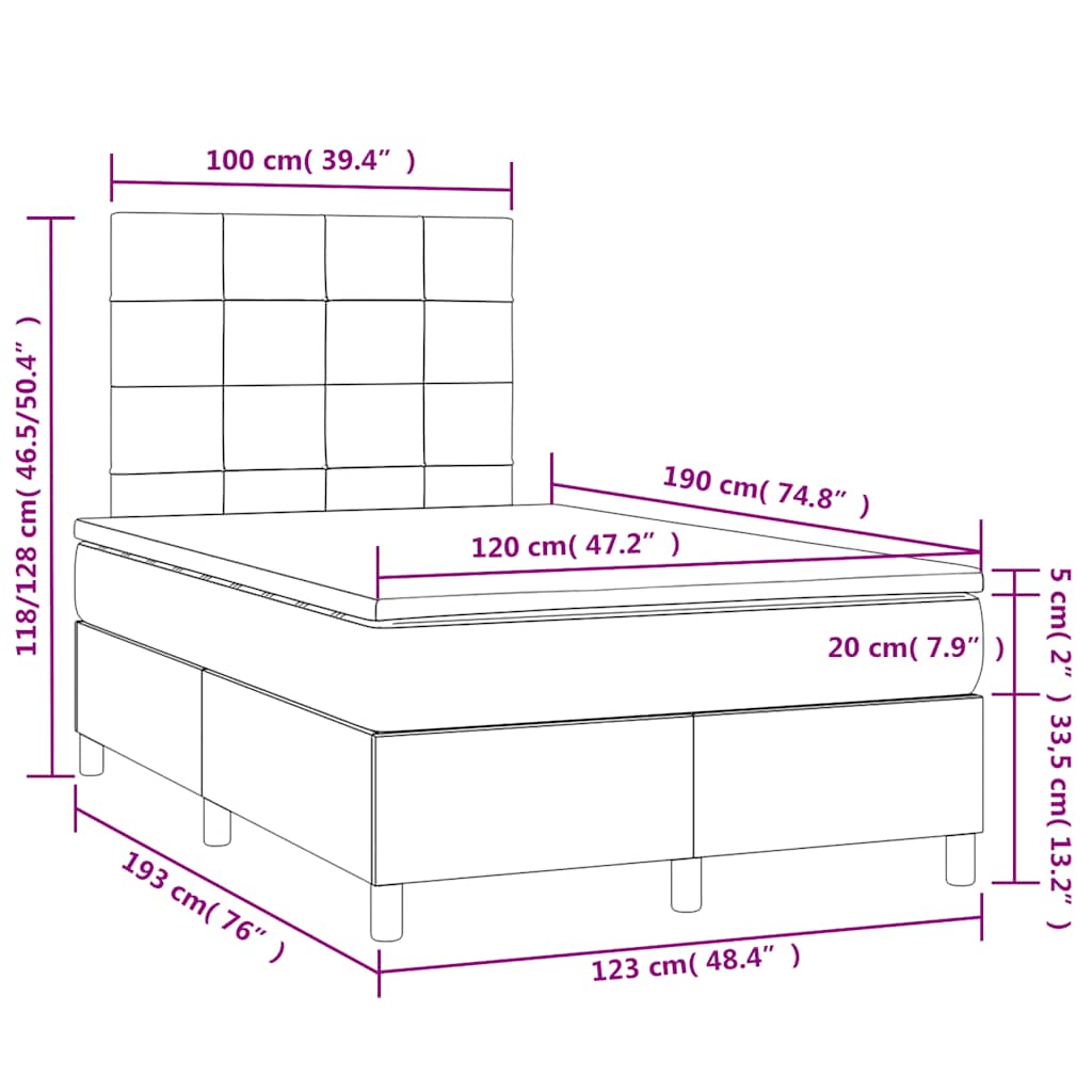 Boxspringbett mit Matratze & LED Dunkelbraun 120x190 cm Stoff