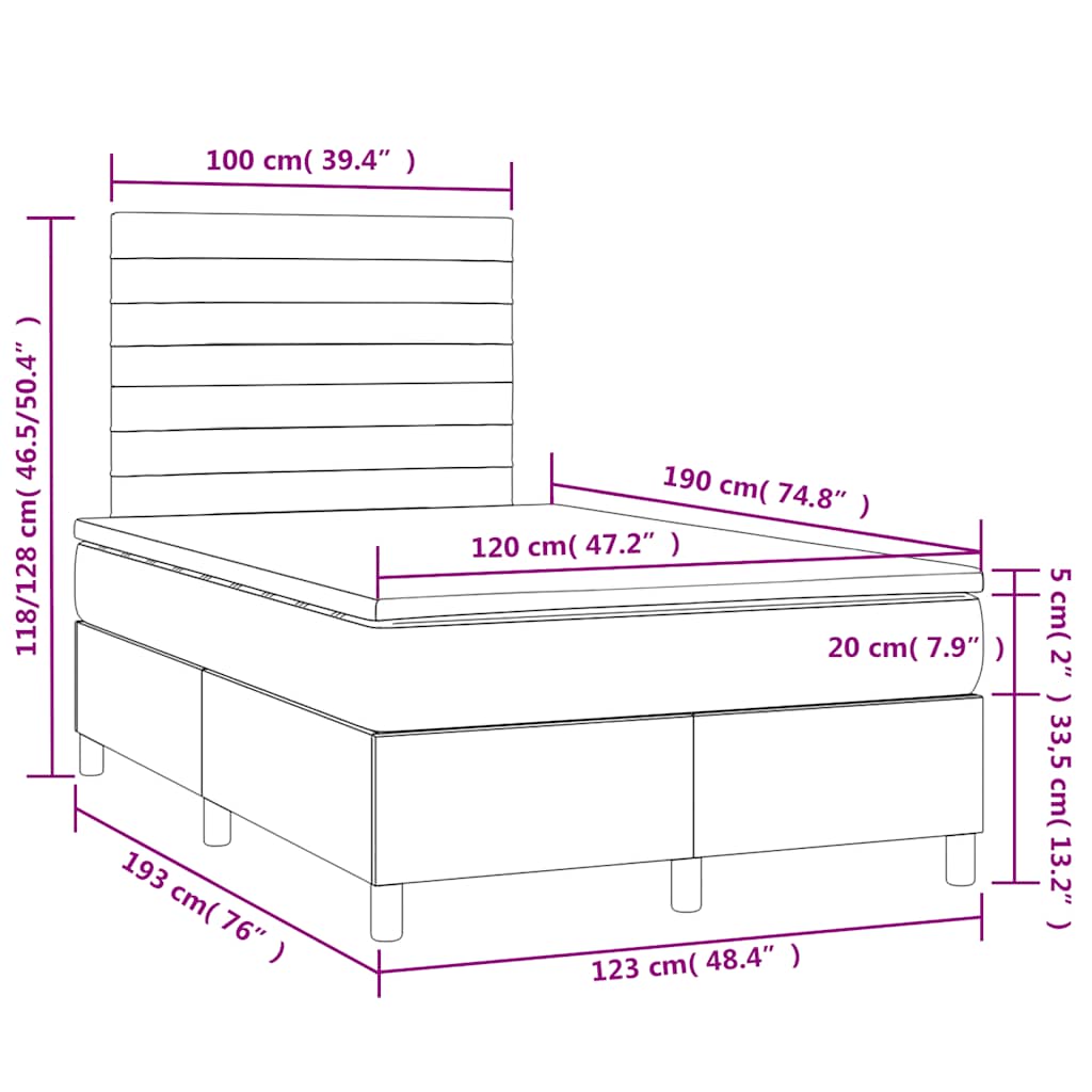 Boxspringbett mit Matratze & LED Schwarz 120x190 cm Stoff